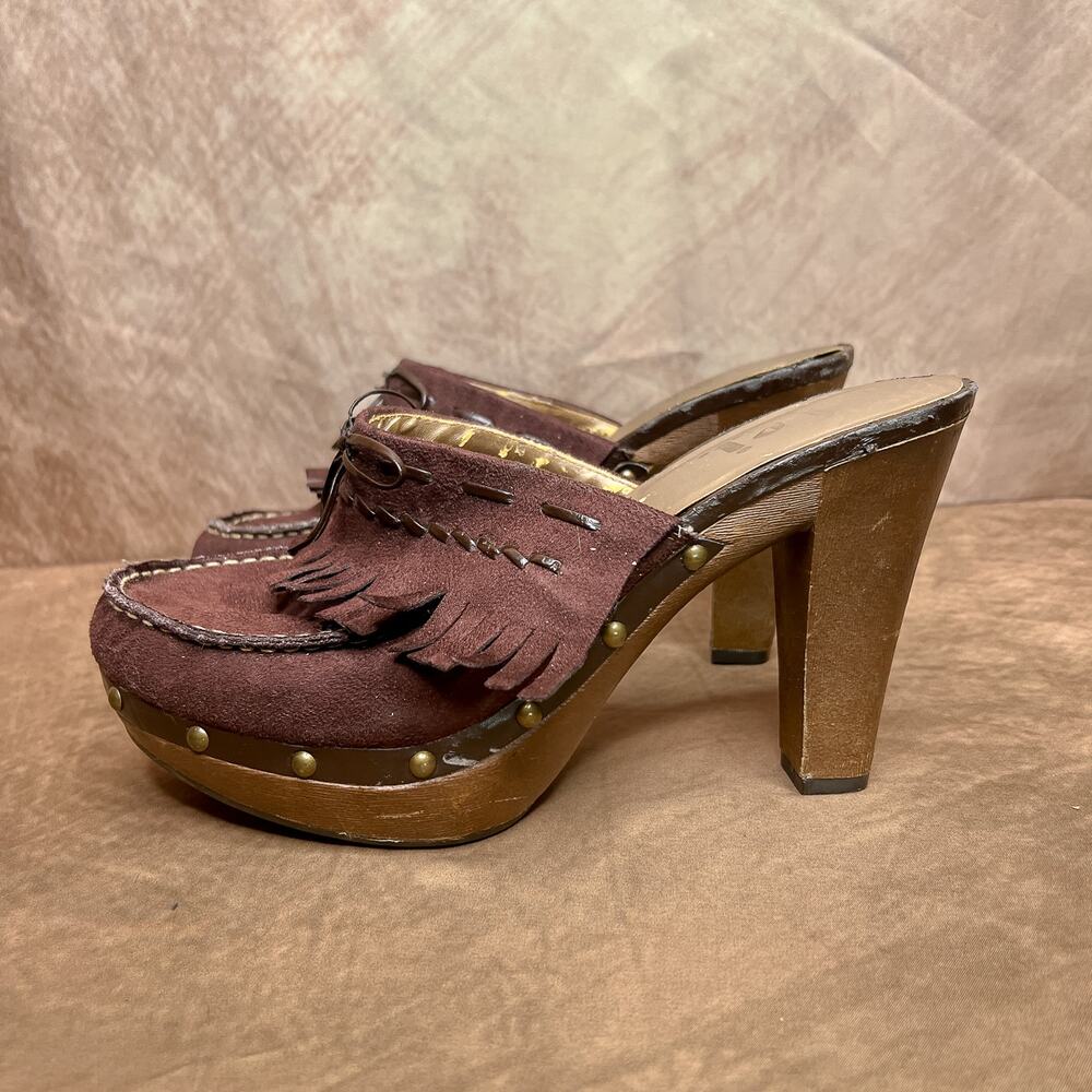 Vintage Y2K l.e.i Annetteco Fringe Clogs High Heel Studded Indie Euro McBling - Picture 2 of 13